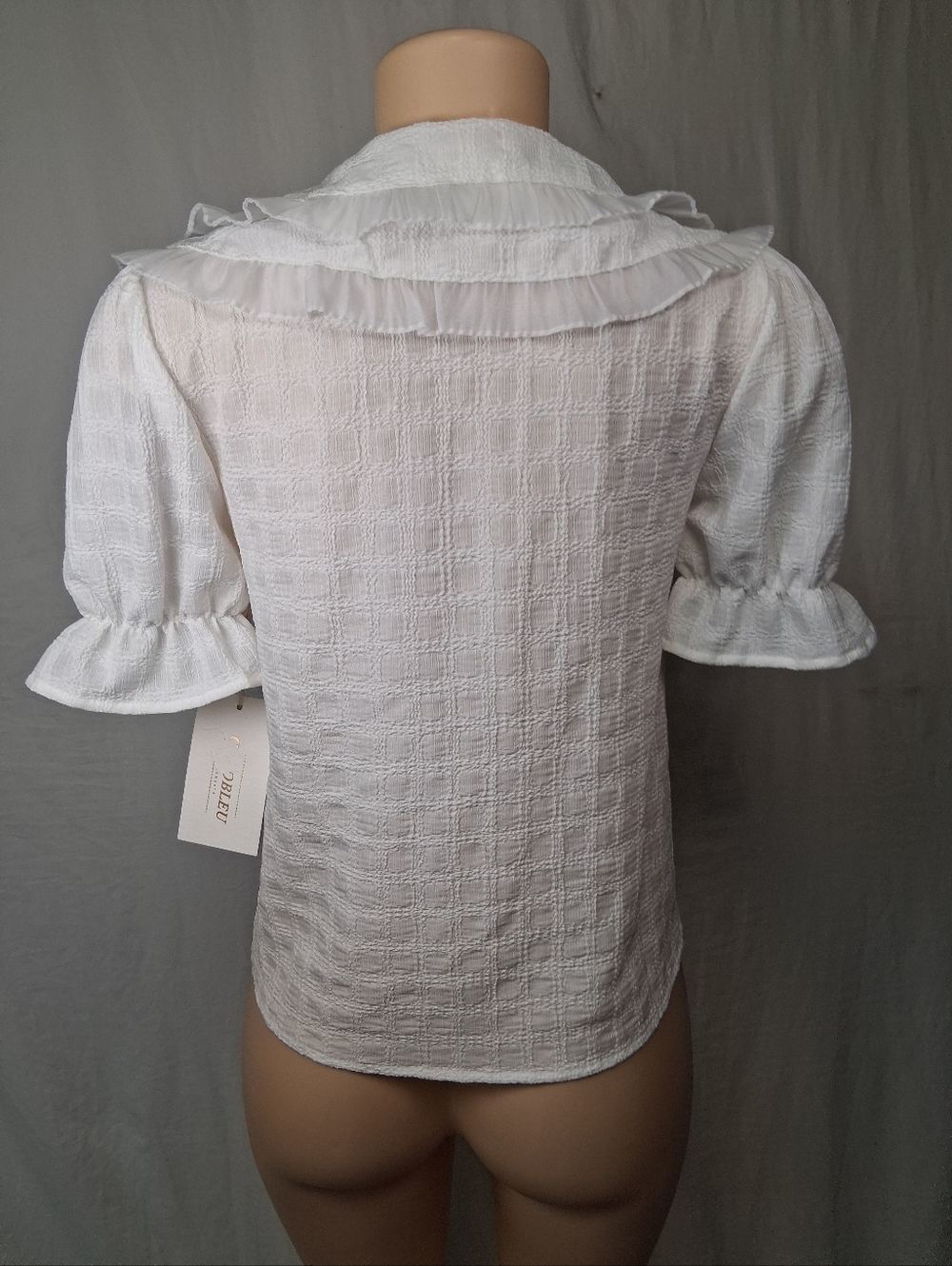 Cocoblue New Women's White Ruffled Collar Button-Front Top - Picture 7 of 15